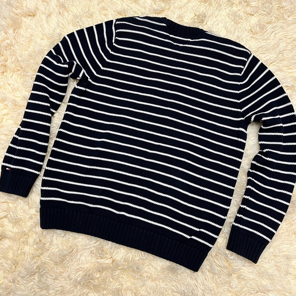 TOMMY HILFIGER Men's NAVY BLUE STRIPED Knit FLAG LOGO SWEATER Size XXL - Picture 5 of 5